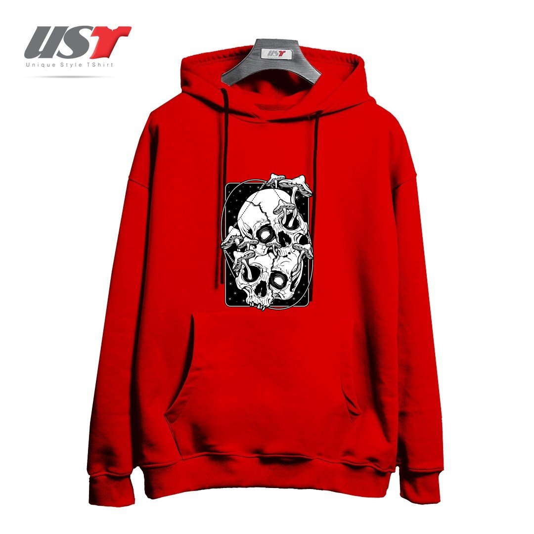 طرح OVERGROWN - MUSHROOMS GONE WILD هودی اورسایزرنگ قرمز