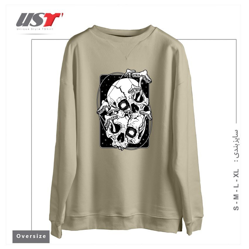 طرح OVERGROWN - MUSHROOMS GONE WILD سوییشرت اورسایزرنگ نخودی