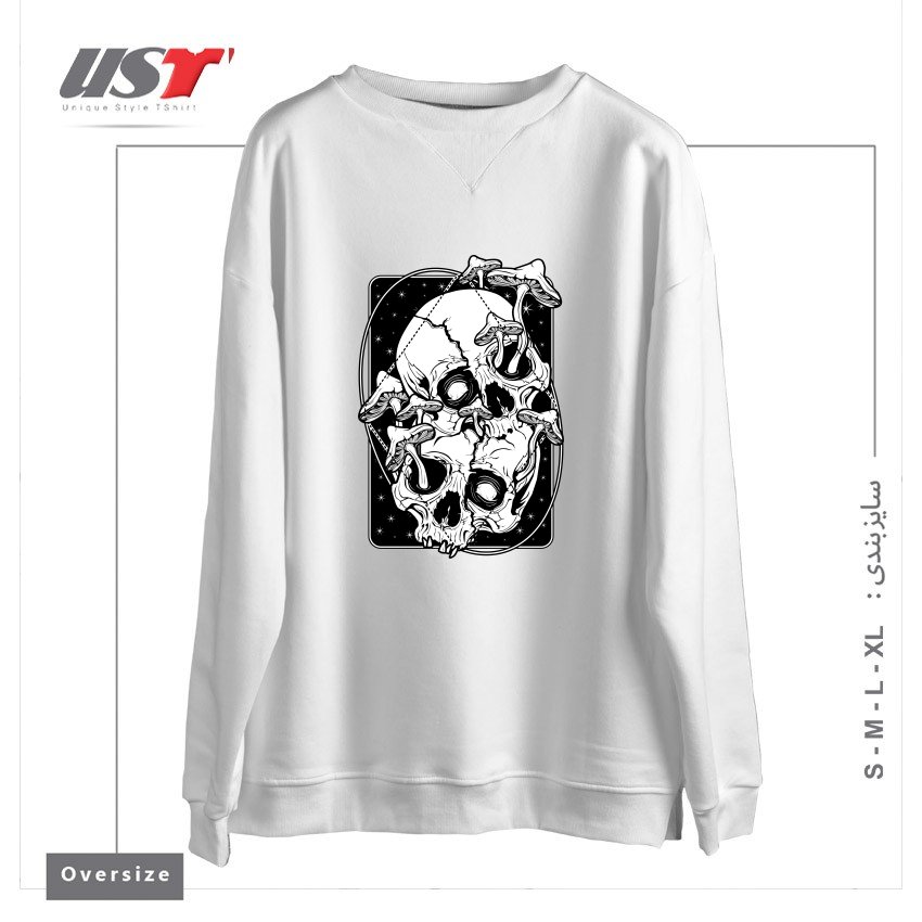 طرح OVERGROWN - MUSHROOMS GONE WILD سوییشرت اورسایزرنگ سفید