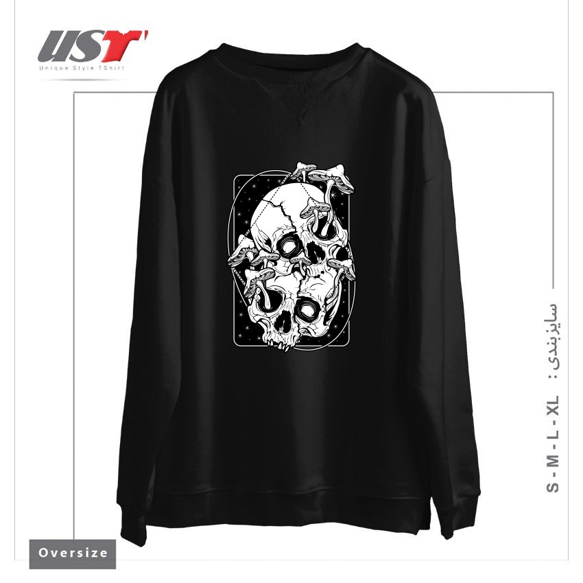 طرح OVERGROWN - MUSHROOMS GONE WILD سوییشرت اورسایزرنگ مشکی