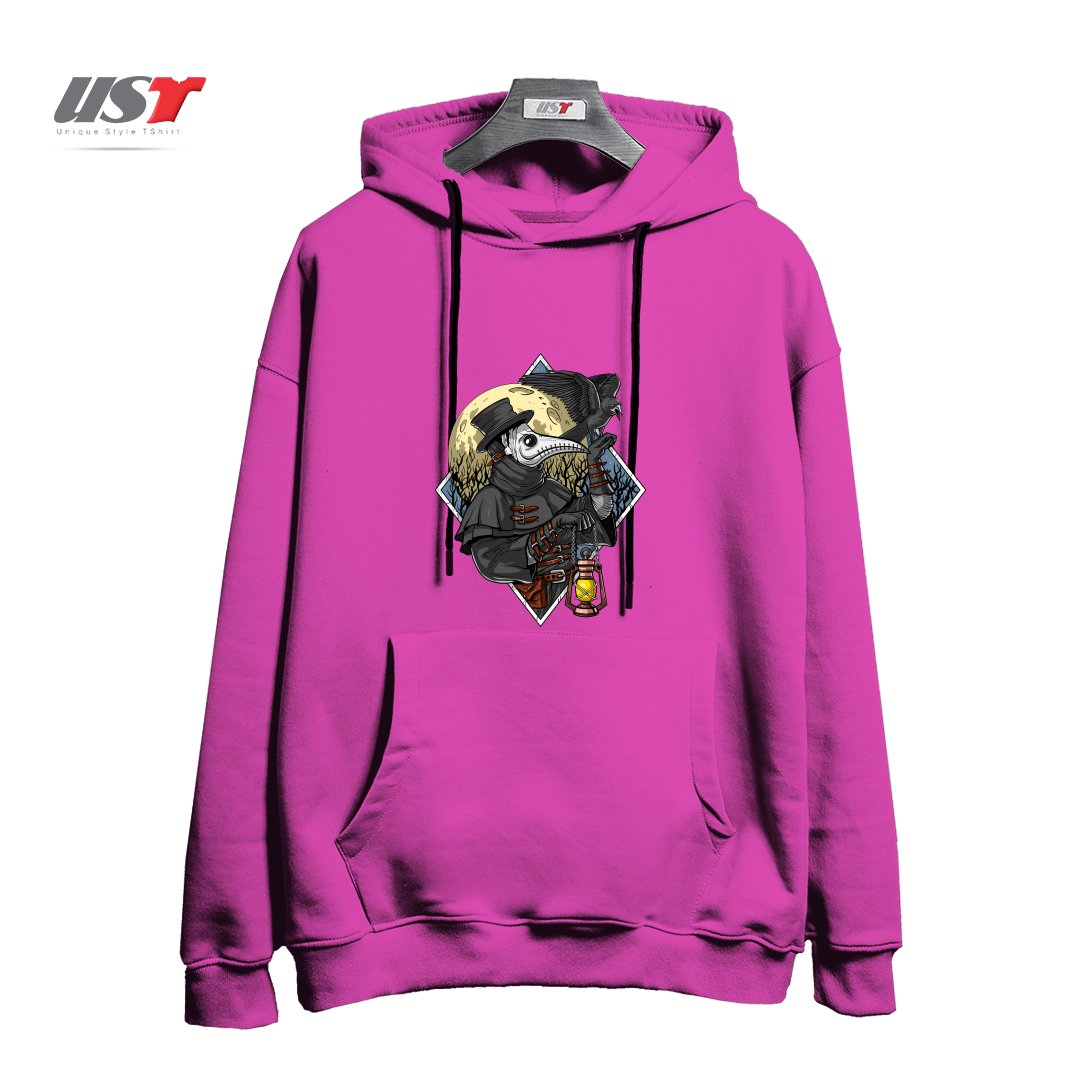 طرح PLAGUE DOCTOR هودی اورسایزرنگ صورتی