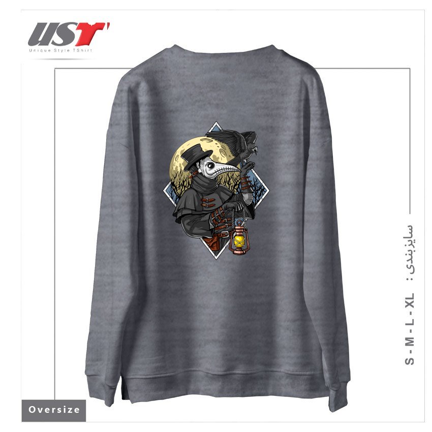 طرح PLAGUE DOCTOR سوییشرت اورسایزرنگ طوسی ملانژ