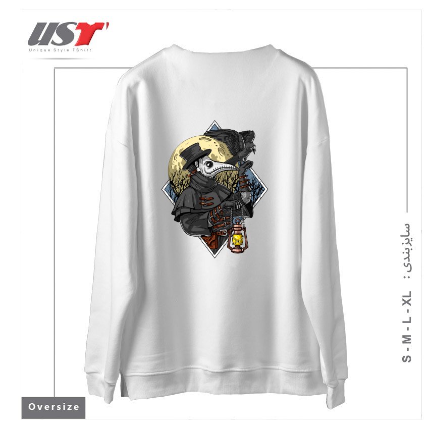 طرح PLAGUE DOCTOR سوییشرت اورسایزرنگ سفید