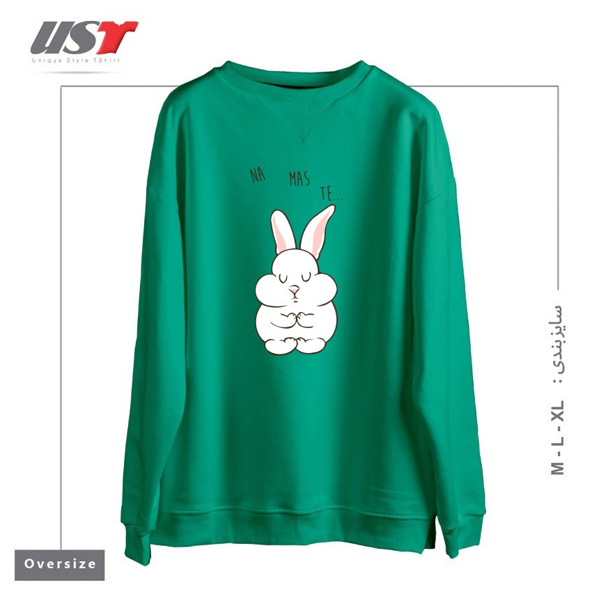 طرح NAMASTE RABBIT سوییشرت اورسایزرنگ سبز سدری