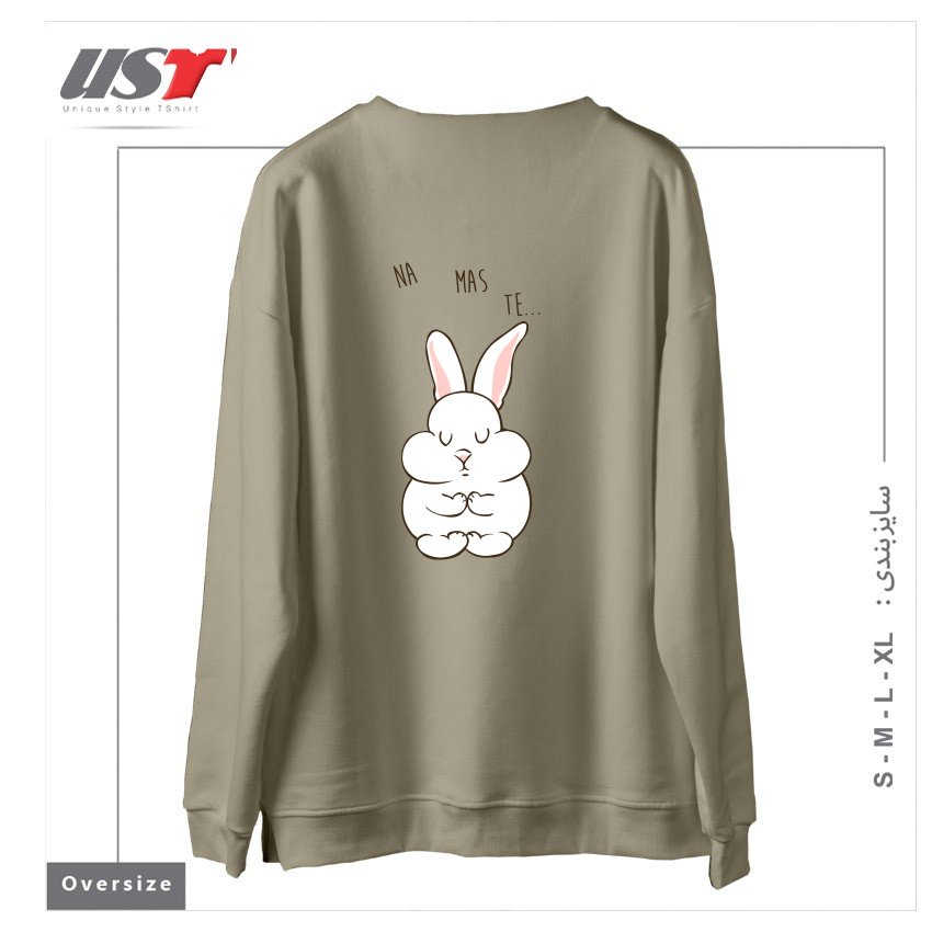 طرح NAMASTE RABBIT سوییشرت اورسایزرنگ نخودی