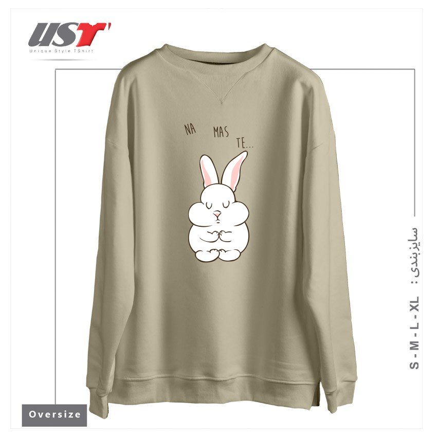طرح NAMASTE RABBIT سوییشرت اورسایزرنگ نخودی