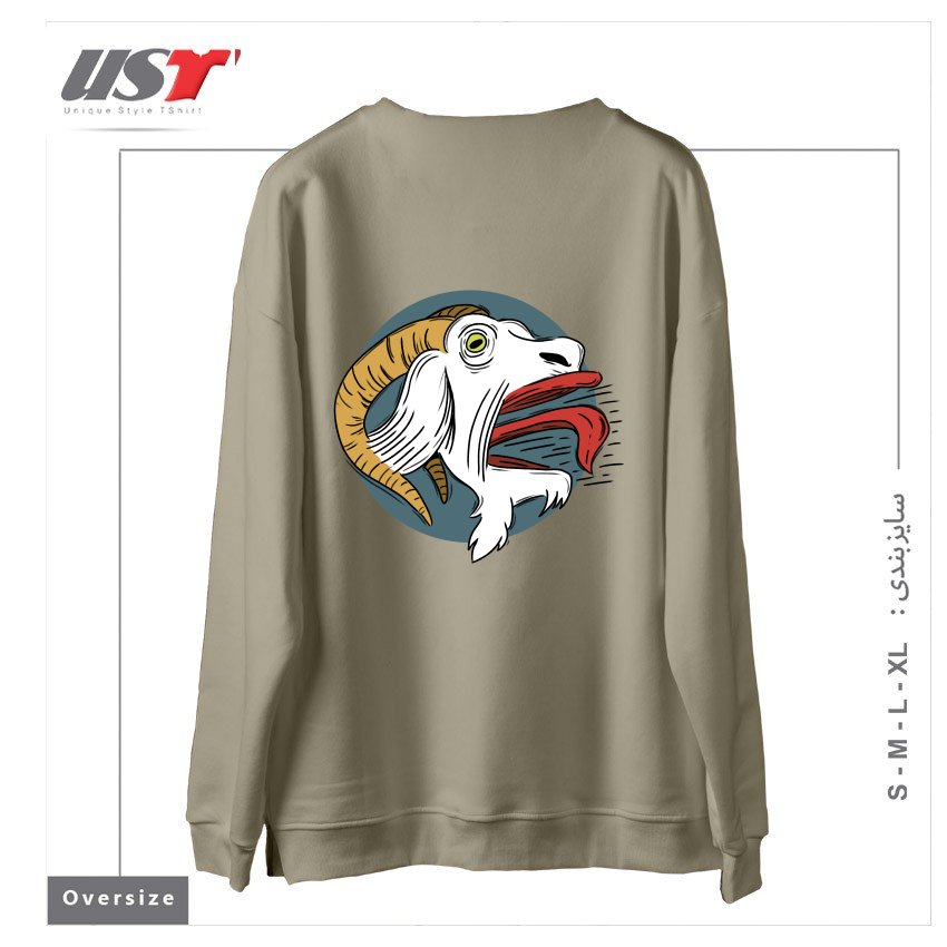 طرح SCREAMING GOAT! سوییشرت اورسایزرنگ نخودی