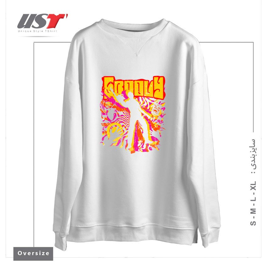 طرح STAY GROOVY - EVIL DEAD سوییشرت اورسایزرنگ سفید