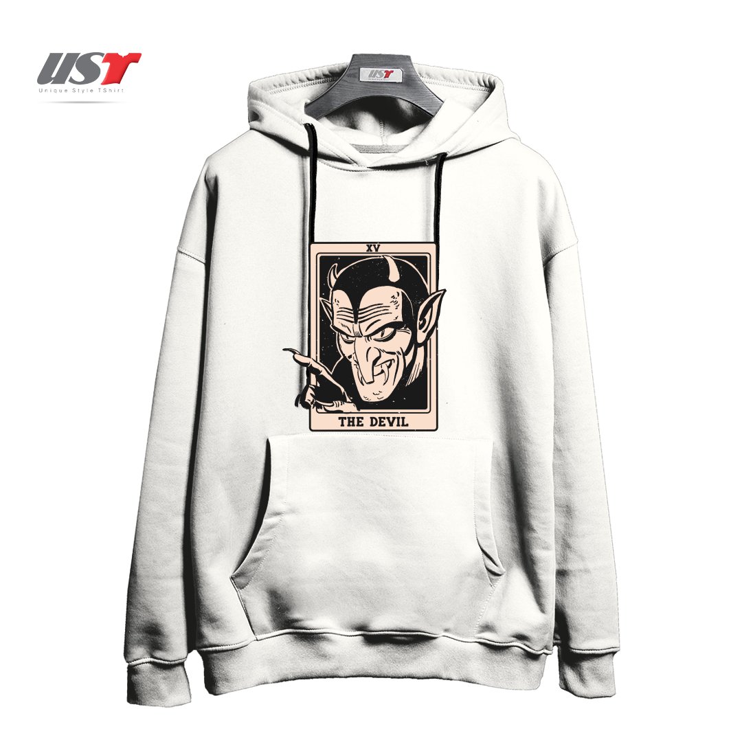 طرح THE DEVIL TAROT هودی اورسایزرنگ سفید