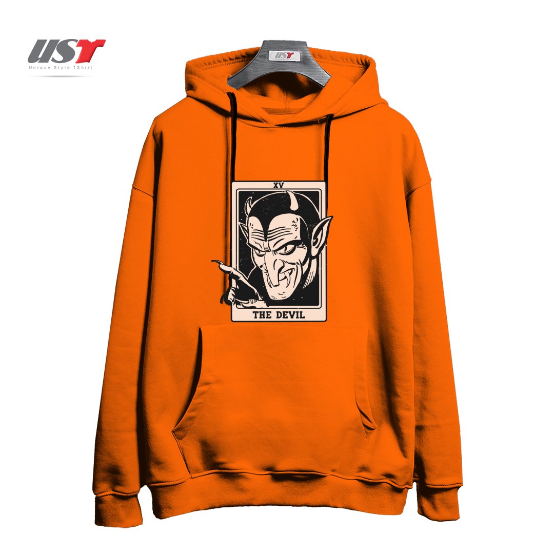 طرح THE DEVIL TAROT هودی اورسایزرنگ نارنجی