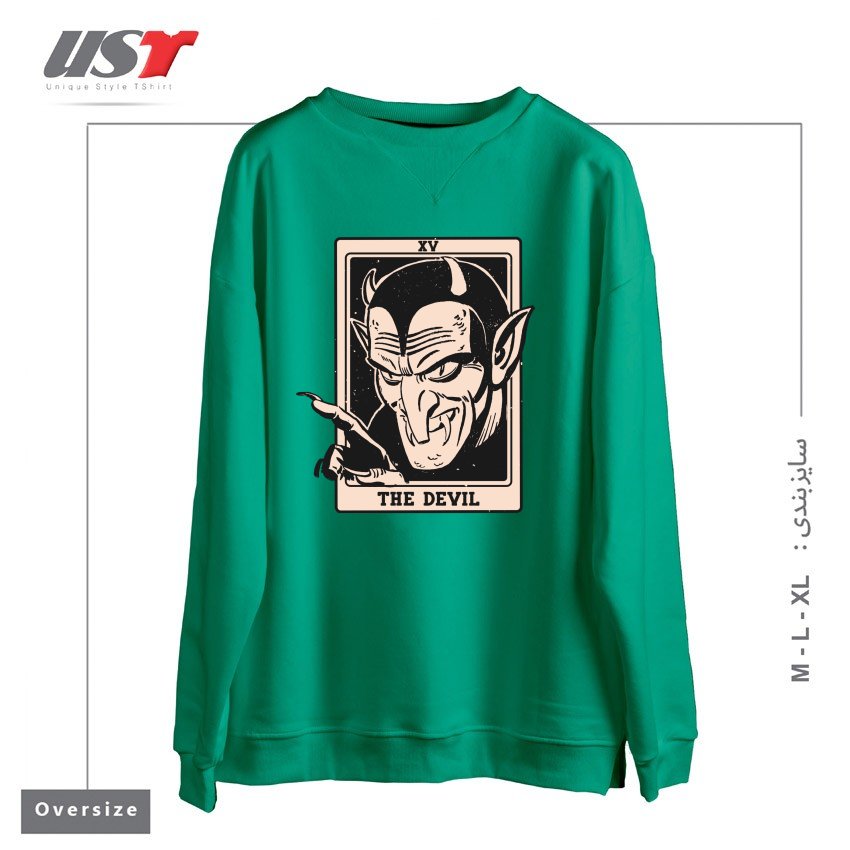 طرح THE DEVIL TAROT سوییشرت اورسایزرنگ سبز سدری