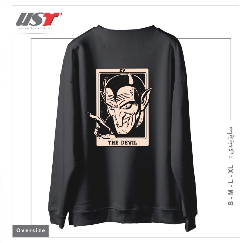 طرح THE DEVIL TAROT سوییشرت اورسایزرنگ دودی