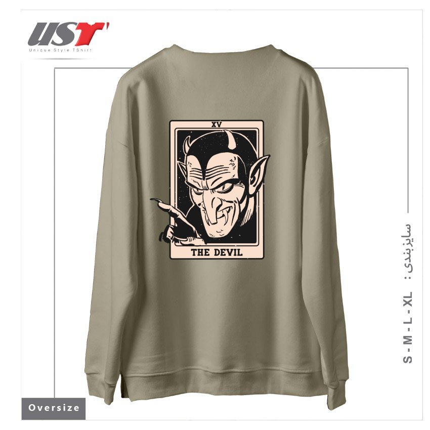 طرح THE DEVIL TAROT سوییشرت اورسایزرنگ نخودی