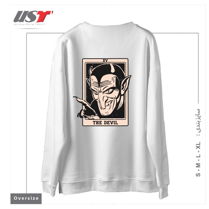 طرح THE DEVIL TAROT سوییشرت اورسایزرنگ سفید