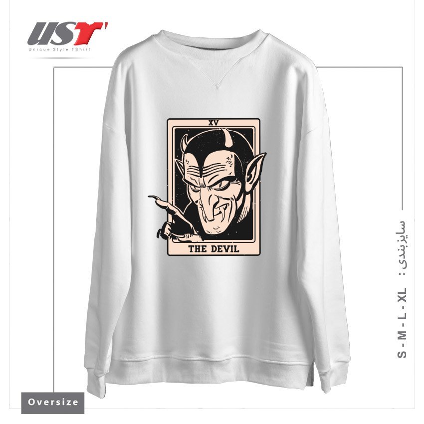 طرح THE DEVIL TAROT سوییشرت اورسایزرنگ سفید