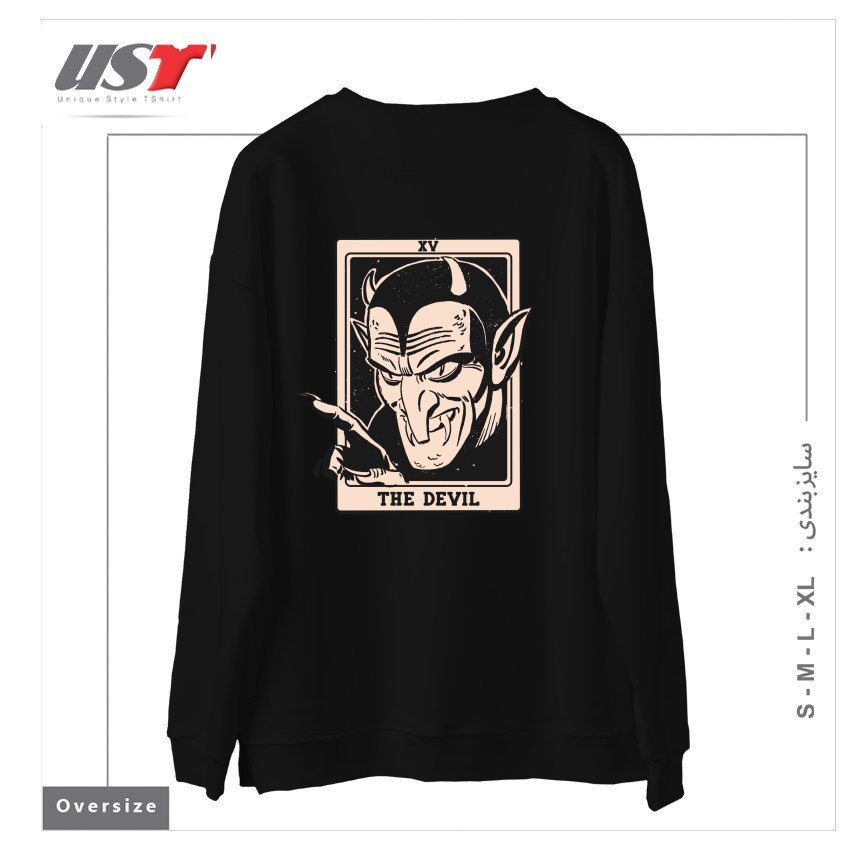 طرح THE DEVIL TAROT سوییشرت اورسایزرنگ مشکی