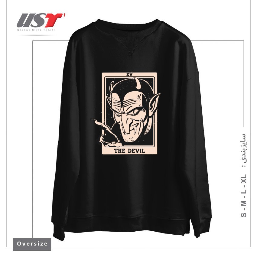 طرح THE DEVIL TAROT سوییشرت اورسایزرنگ مشکی