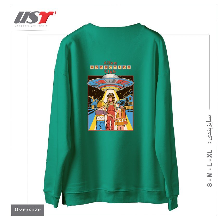 طرح ALIEN ABDUCTION CLUB (BLACK VARIANT) سوییشرت اورسایزرنگ سبز سدری