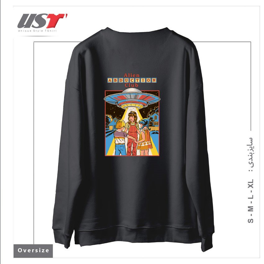 طرح ALIEN ABDUCTION CLUB (BLACK VARIANT) سوییشرت اورسایزرنگ دودی