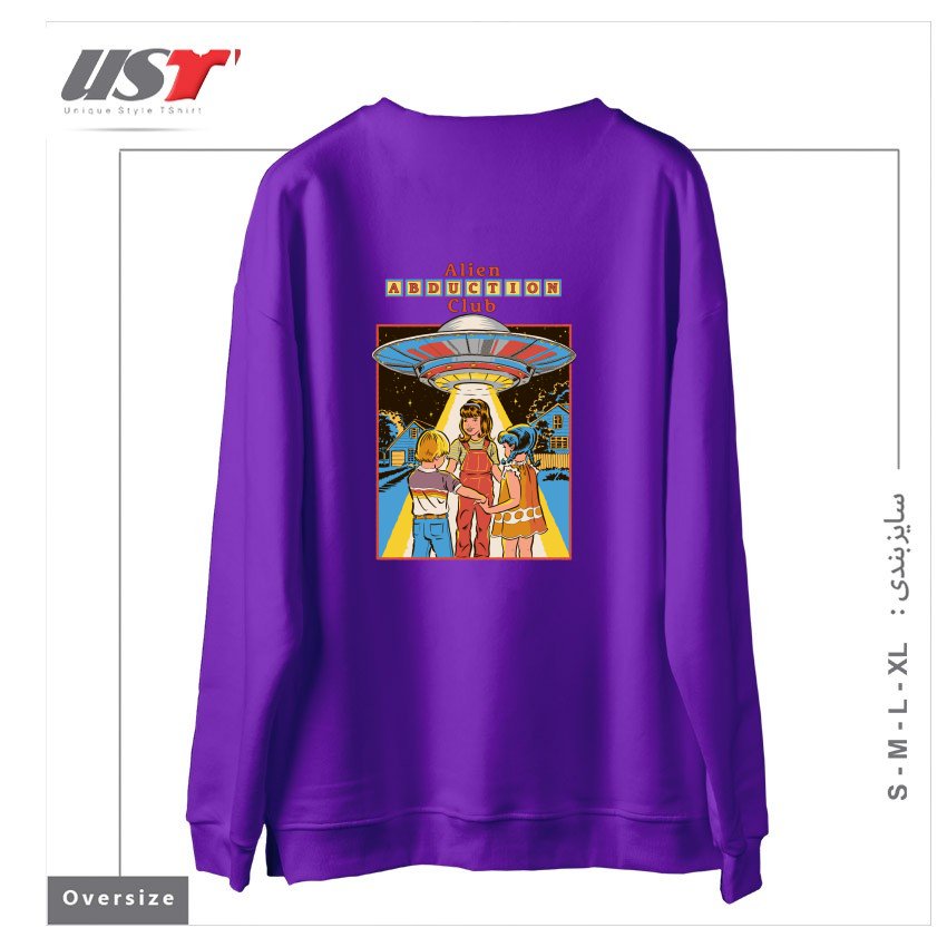 طرح ALIEN ABDUCTION CLUB (BLACK VARIANT) سوییشرت اورسایزرنگ بنفش