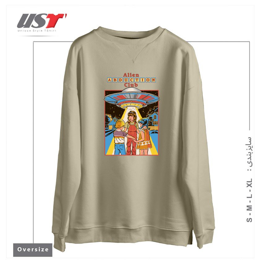 سوییشرت اورسایز طرح ALIEN ABDUCTION CLUB (BLACK VARIANT)
