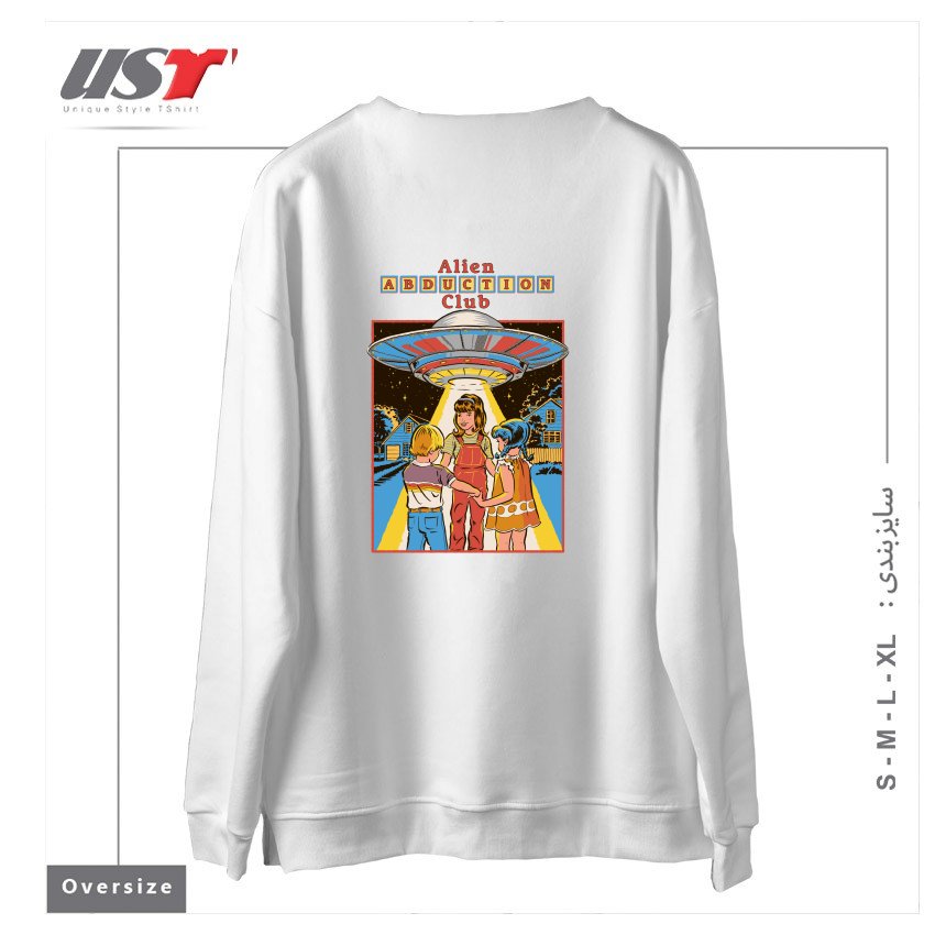 طرح ALIEN ABDUCTION CLUB (BLACK VARIANT) سوییشرت اورسایزرنگ سفید