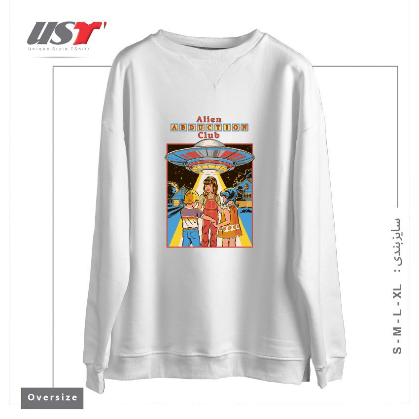 طرح ALIEN ABDUCTION CLUB (BLACK VARIANT) سوییشرت اورسایزرنگ سفید