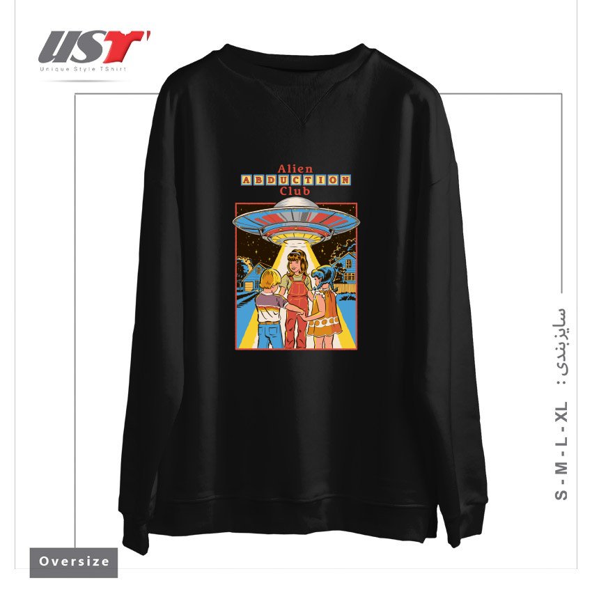 طرح ALIEN ABDUCTION CLUB (BLACK VARIANT) سوییشرت اورسایزرنگ مشکی