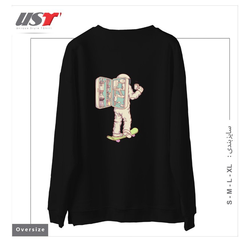 طرح BACKPACK OF ASTRONAUT سوییشرت اورسایزرنگ مشکی