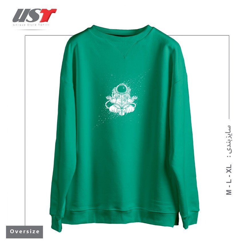 طرح BECOMING ONE WITH THE UNIVERSE سوییشرت اورسایزرنگ سبز سدری