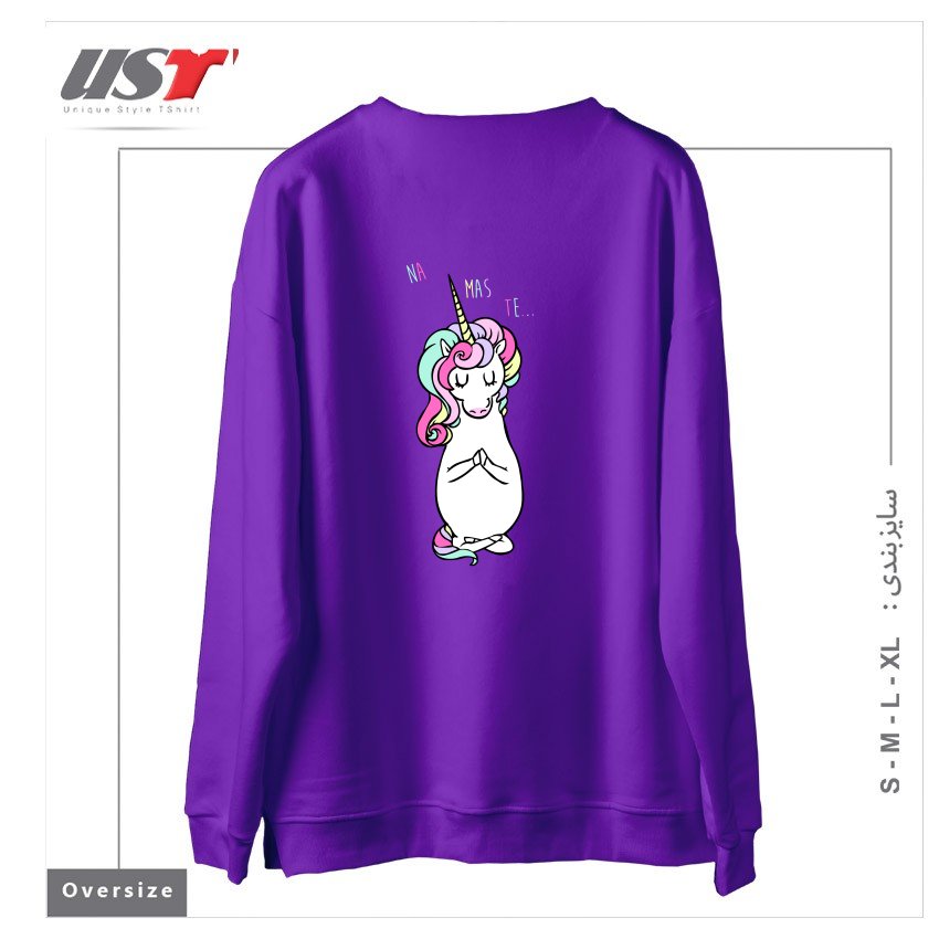 طرح NAMASTE UNICORN سوییشرت اورسایزرنگ بنفش