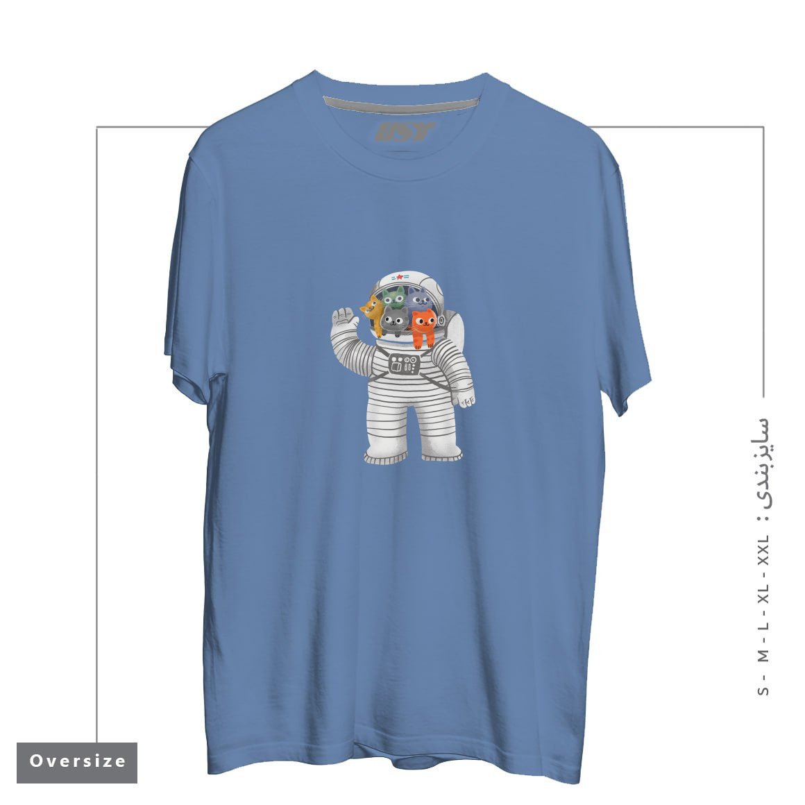 طرح CATSTRONAUT تیشرت اورسایزرنگ آبی نفتی
