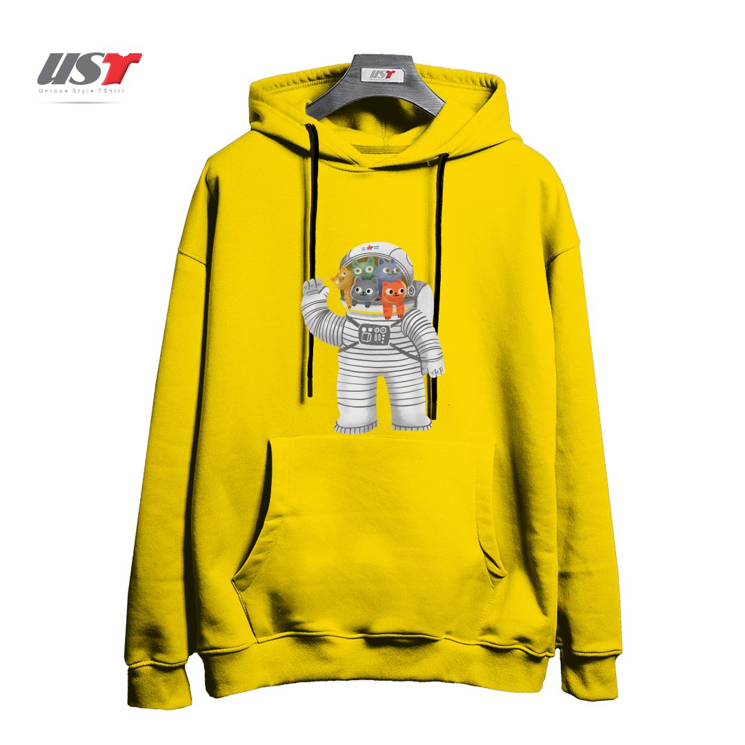 طرح CATSTRONAUT هودی اورسایزرنگ زرد