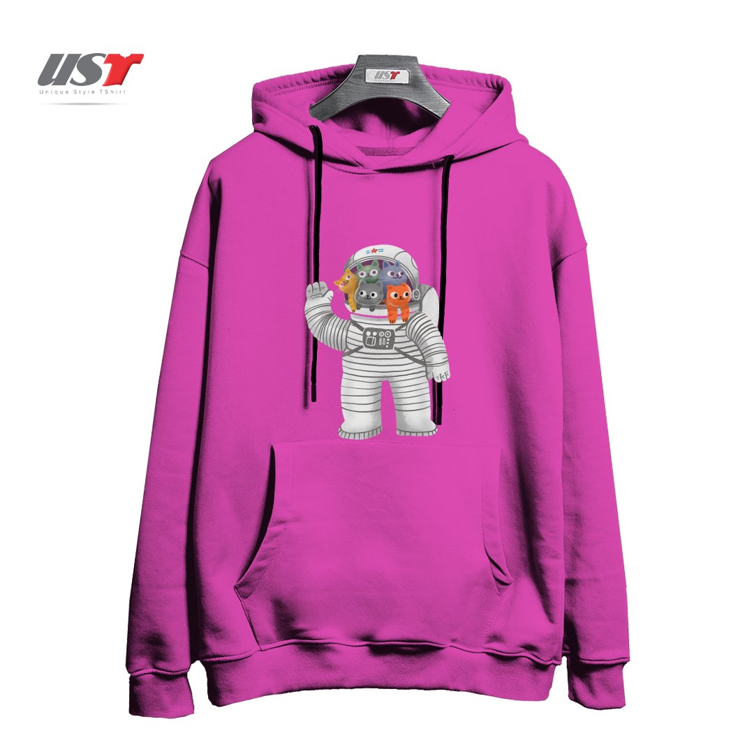 طرح CATSTRONAUT هودی اورسایزرنگ صورتی