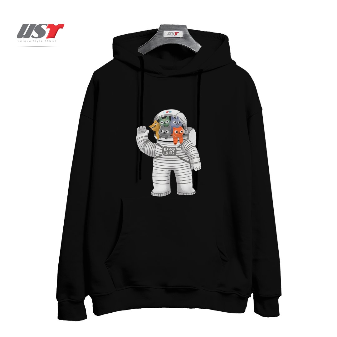 طرح CATSTRONAUT هودی اورسایزرنگ مشکی