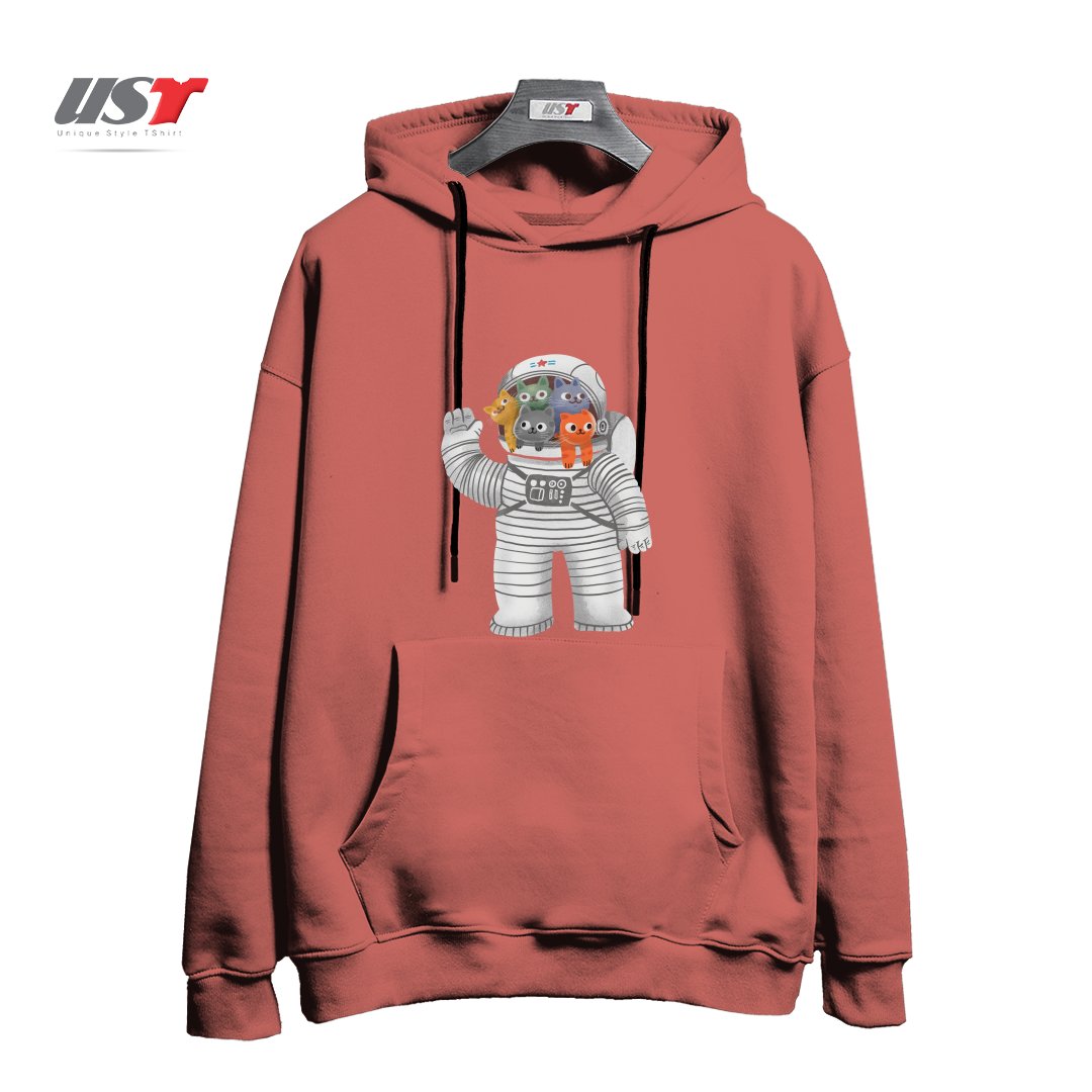 طرح CATSTRONAUT هودی اورسایزرنگ آجری