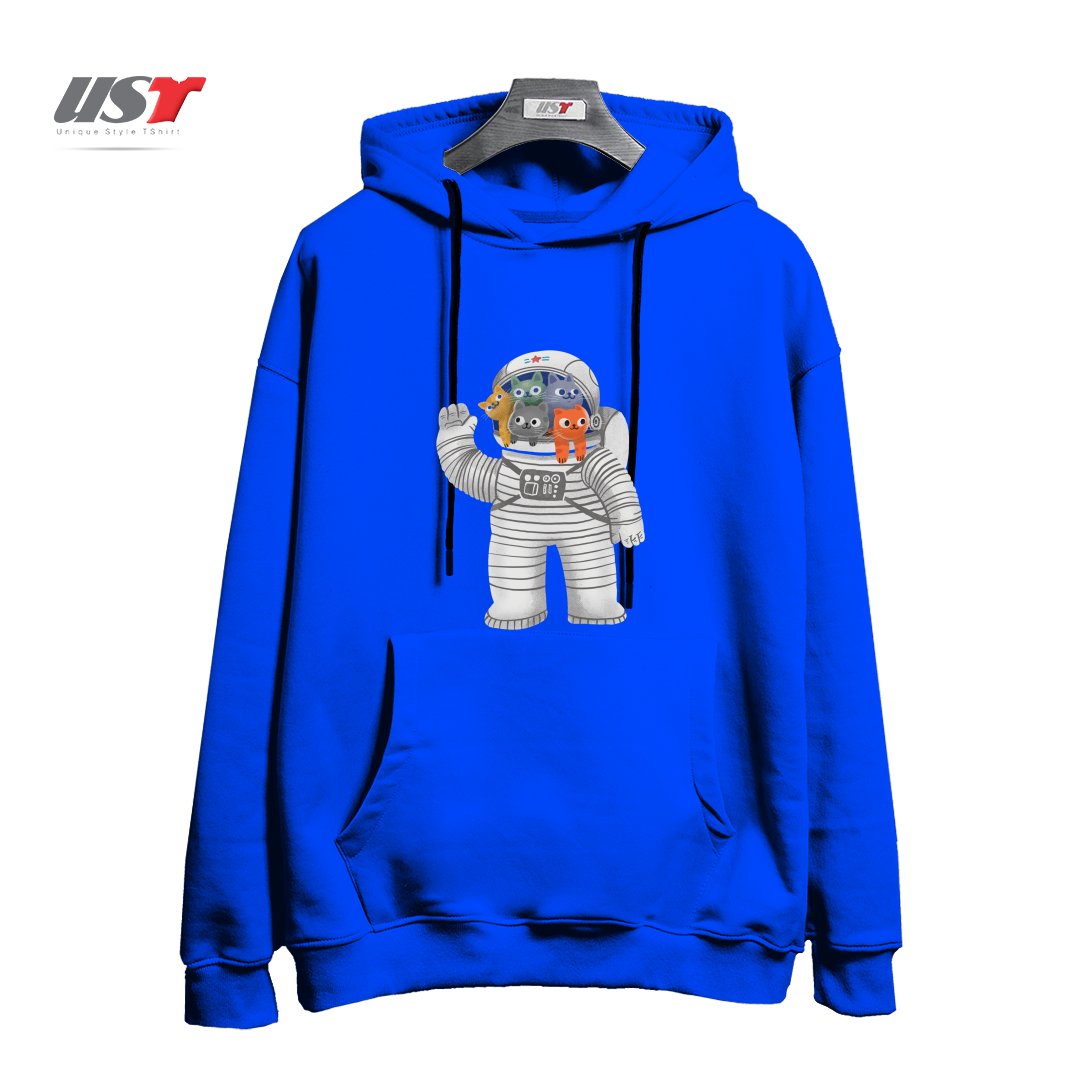 طرح CATSTRONAUT هودی اورسایزرنگ آبی شالی