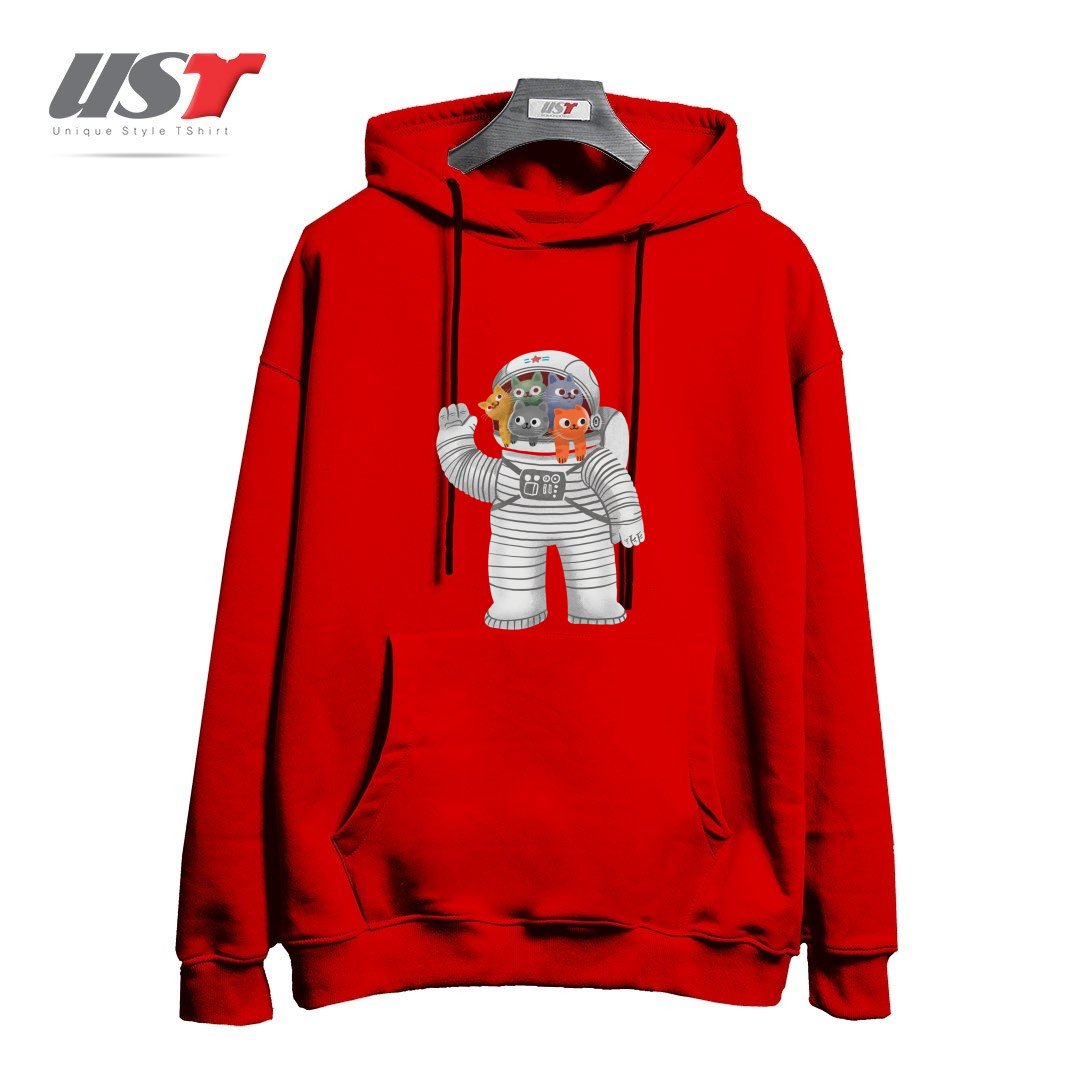 طرح CATSTRONAUT هودی اورسایزرنگ قرمز