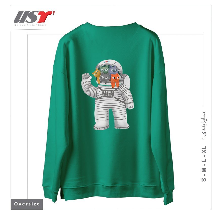 طرح CATSTRONAUT سوییشرت اورسایزرنگ سبز سدری
