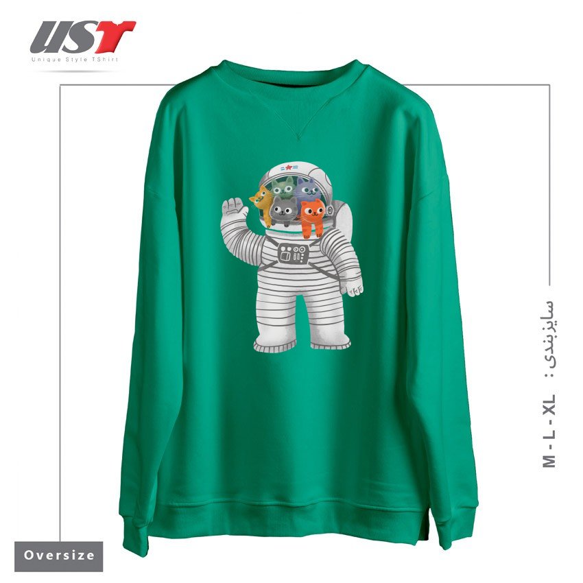 طرح CATSTRONAUT سوییشرت اورسایزرنگ سبز سدری