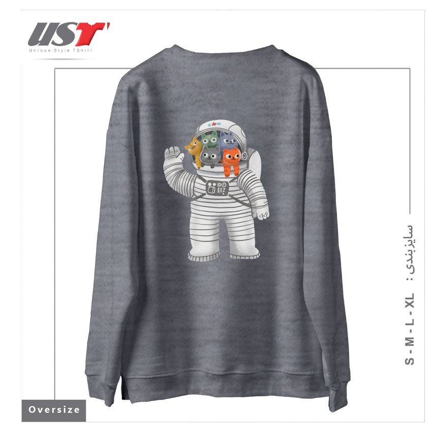 طرح CATSTRONAUT سوییشرت اورسایزرنگ طوسی ملانژ