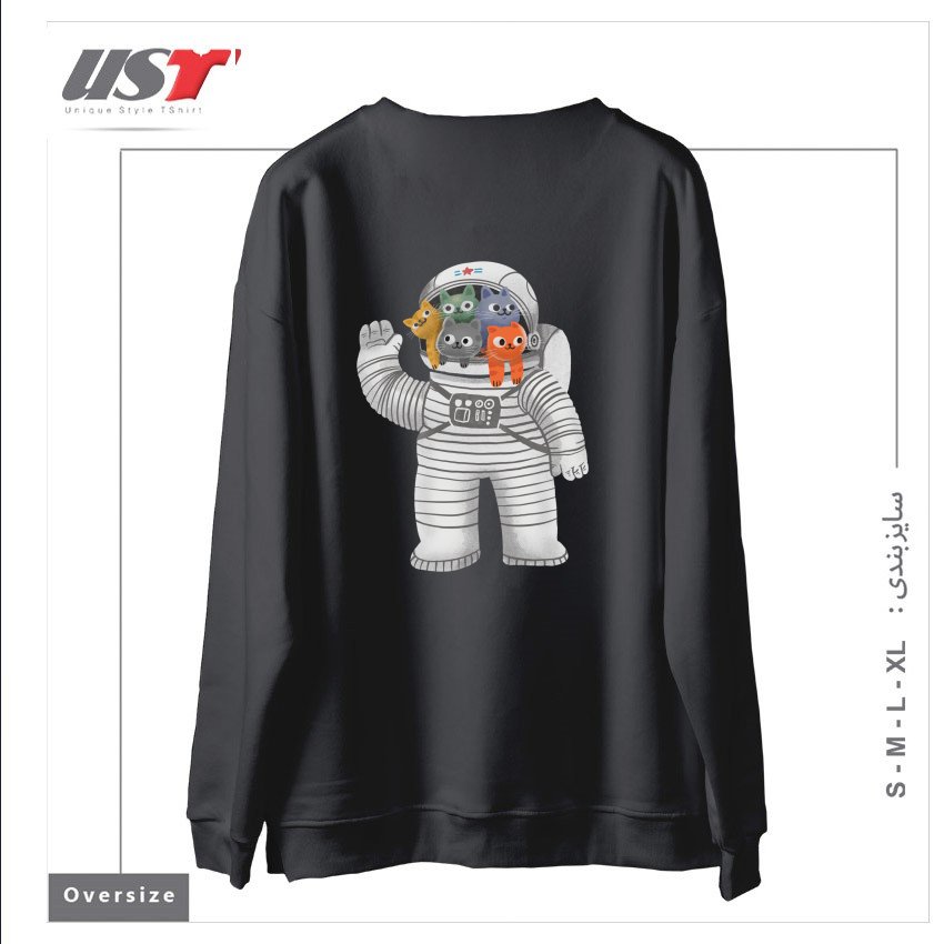 طرح CATSTRONAUT سوییشرت اورسایزرنگ دودی