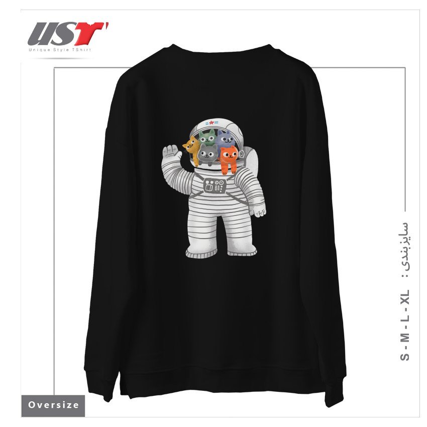 طرح CATSTRONAUT سوییشرت اورسایزرنگ مشکی