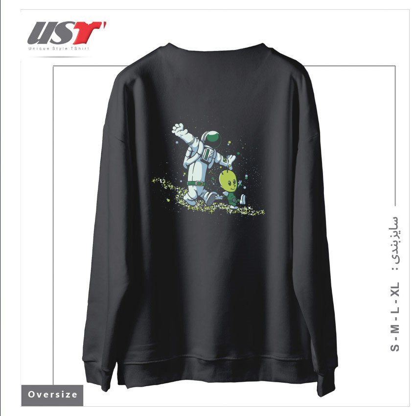 طرح CHASING STARS ALIEN AND ASTRONAUT BY TOBE FONSECA سوییشرت اورسایزرنگ دودی