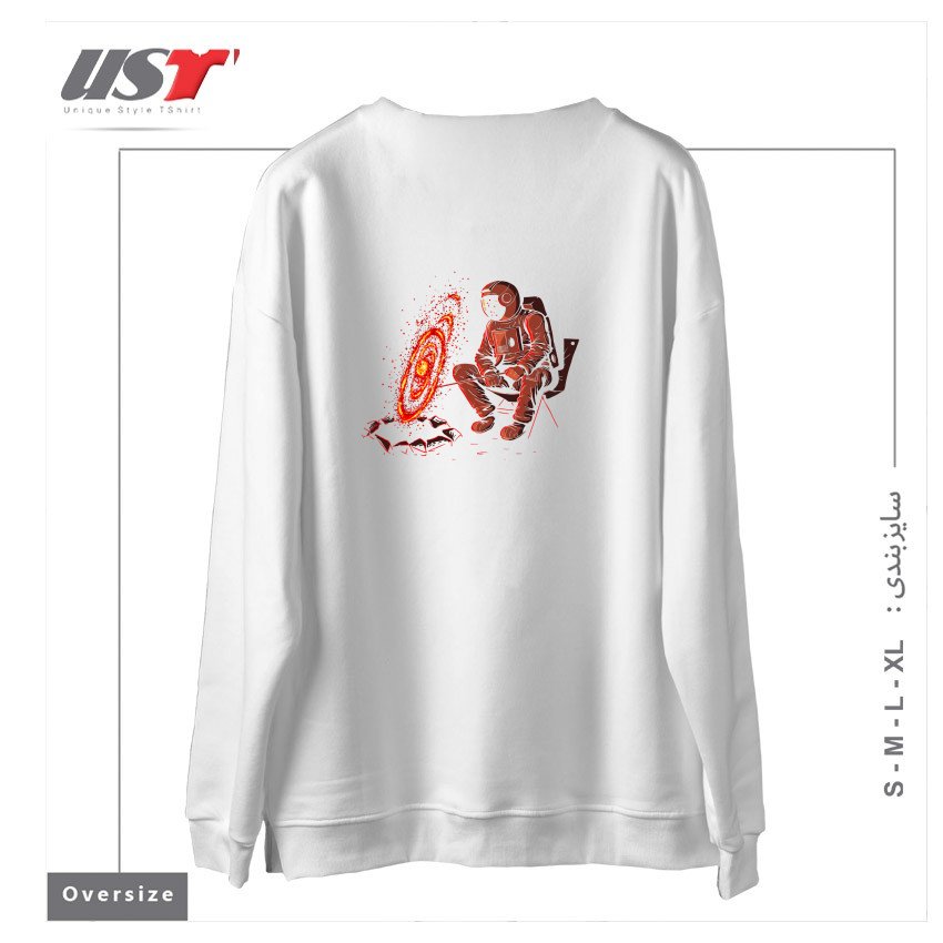 طرح COSMIC CAMPING سوییشرت اورسایزرنگ سفید