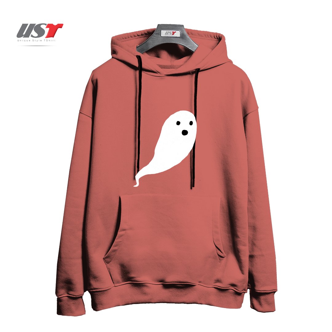 طرح GHOST PATTERN هودی اورسایزرنگ آجری