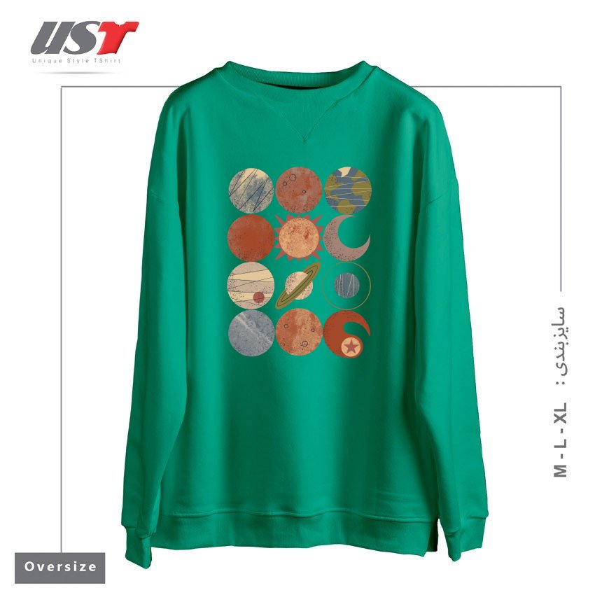 طرح HOME SYSTEM GRID سوییشرت اورسایزرنگ سبز سدری