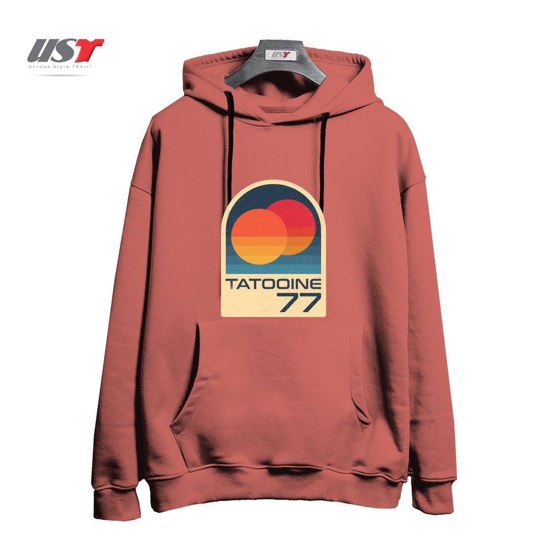 طرح ICONIC PLANET WITH DOUBLE SUN هودی اورسایزرنگ آجری