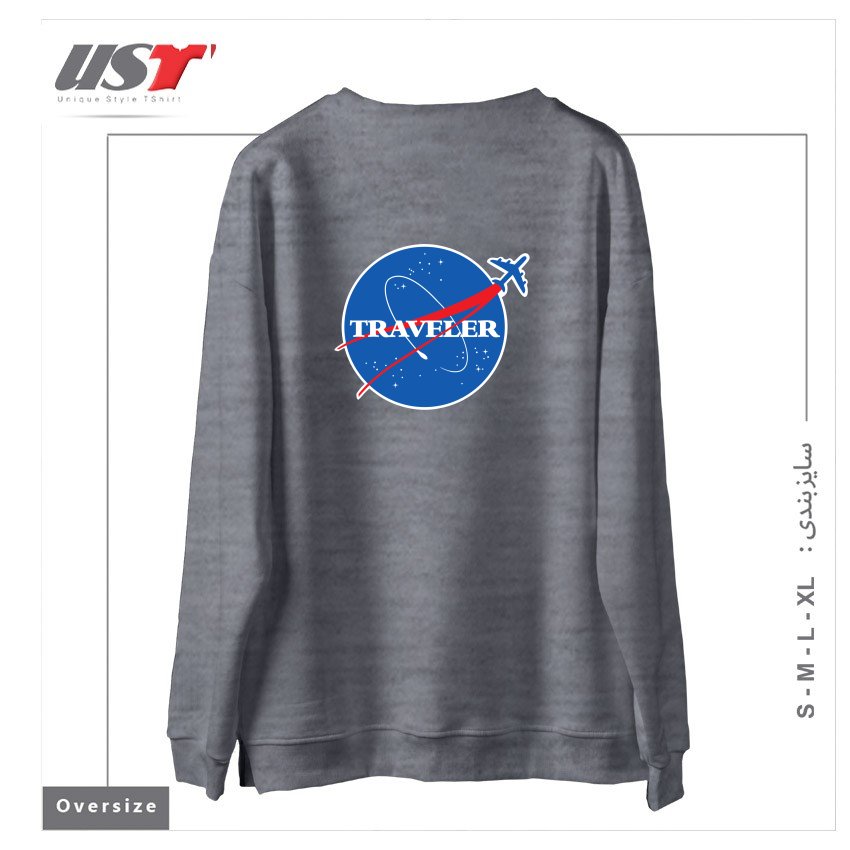 طرح INTERSTELLAR TRAVELER سوییشرت اورسایزرنگ طوسی ملانژ