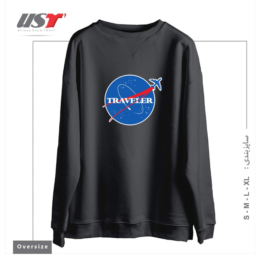 طرح INTERSTELLAR TRAVELER سوییشرت اورسایزرنگ دودی